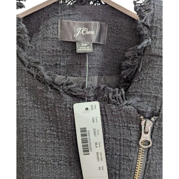 J.Crew Women's 0 Petite Tweed Motorcycle Jacket With Fringe E9927 in Black NWT - Picture 7 of 8